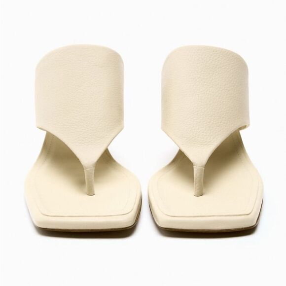 ZARA TOE POST HEELED LEATHER SANDALS - Picture 4 of 8
